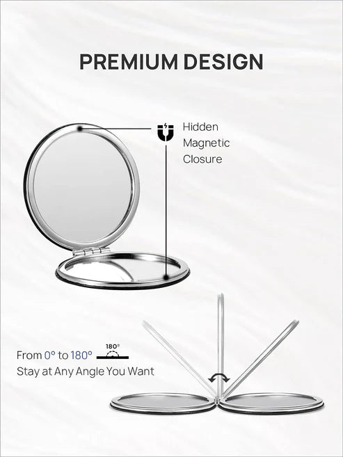 MIRRORWIX Compact Mirror – Round PU Leather, 1X/10X Magnification, Portable Travel Makeup Mirror