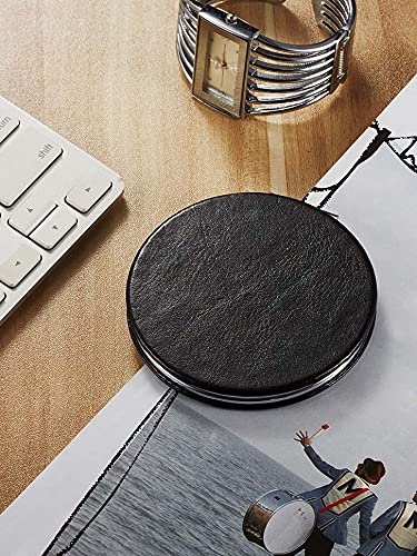 MIRRORWIX Compact Mirror – Round PU Leather, 1X/10X Magnification, Portable Travel Makeup Mirror
