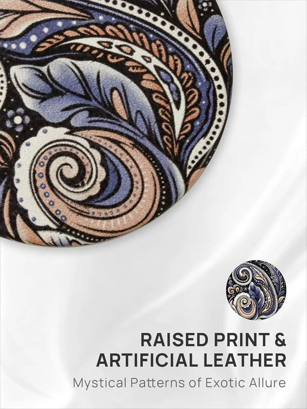 MIRRORWIX Compact Mirror – Paisley PU Leather Round 1X/10X Magnification, Portable Travel Makeup Mirror