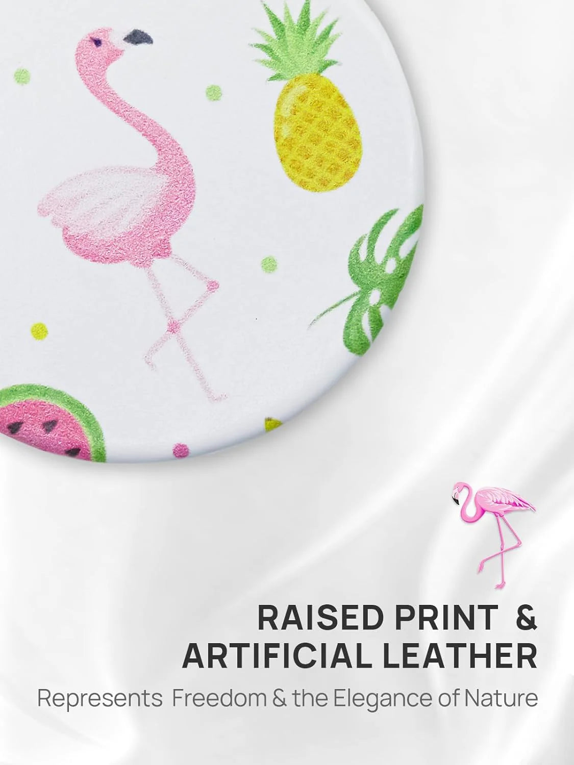 MIRRORWIX Compact Mirror – Flamingo & Tropical Print PU Leather Round 1X/10X Magnification, Pocket Travel Mirror