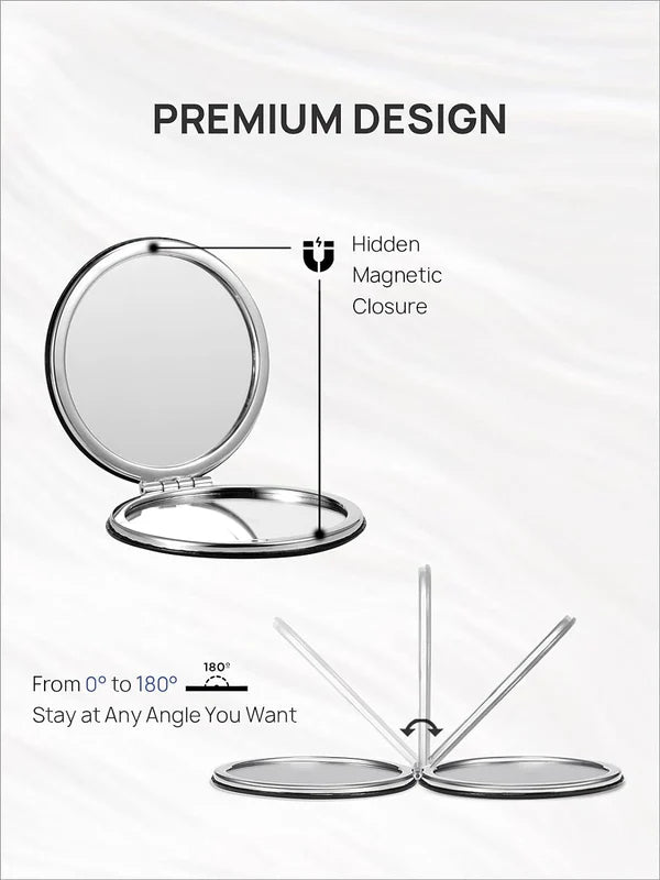 MIRRORWIX Compact Mirror – Flamingo & Tropical Print PU Leather Round 1X/10X Magnification, Pocket Travel Mirror