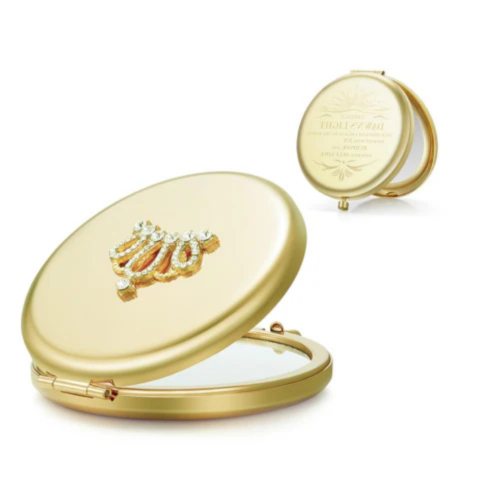 MIRRORWIX Gold Compact Mirror with 1X/10X Magnification – Crown Engraved Travel Pocket Mirror