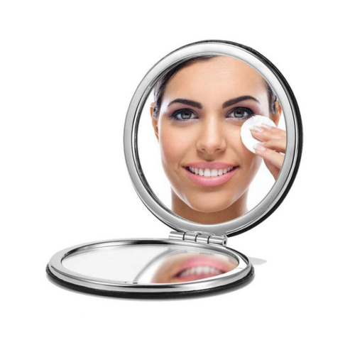 MIRRORWIX Compact Mirror – Round PU Leather, 1X/10X Magnification, Portable Travel Makeup Mirror